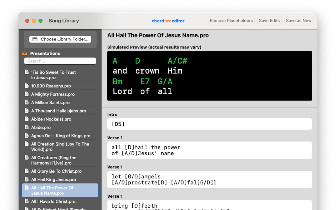 ChordProEditor Interface
